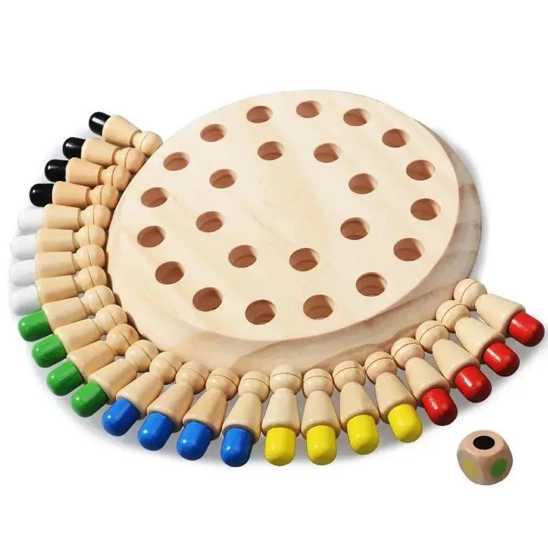 Brinquedo Montessori jogo educativo de cores com tabuleiro de madeira e peças coloridas para aprendizado