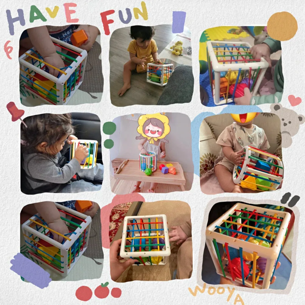 collage de crianças usando Brinquedo Educativo e Sensorial para desenvolver coordenação motora e imaginação