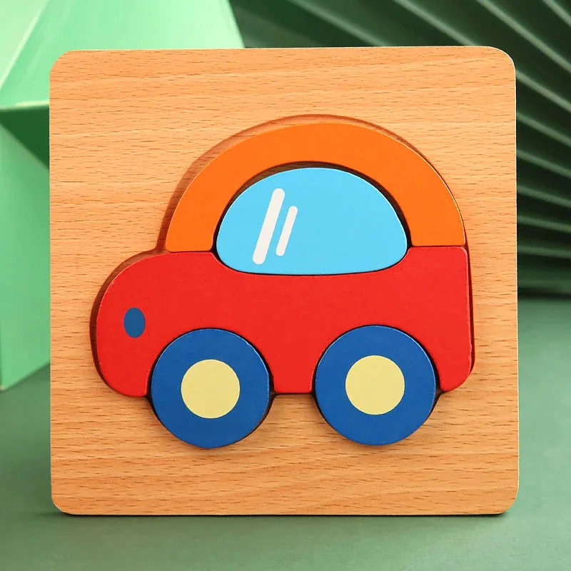 Quebra-Cabeça de madeira infantil em formato de carro, estilo Montessori, educativo e colorido