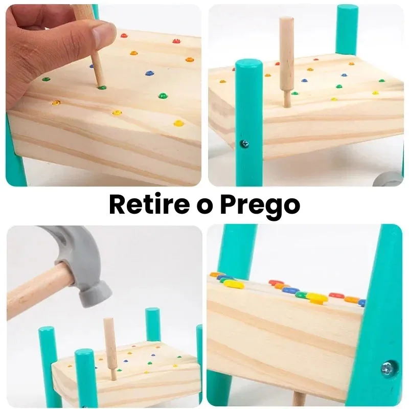 Arindolê Brinquedos Detalhes do Brinquedo de Madeira Montessori com pregadores e martelo educativo