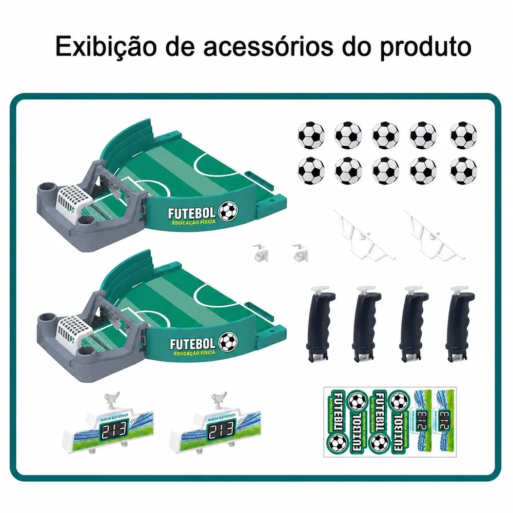 Acessórios de futebol de mesa portátil com campo, alavancas, bolinhas e marcador, brinquedo educativo