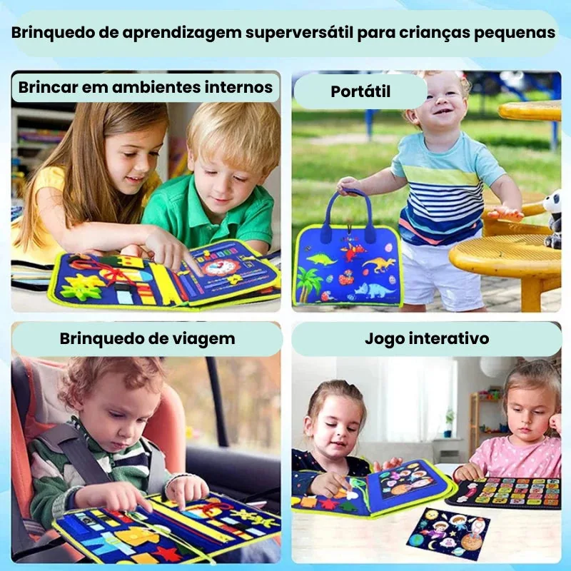 Brinquedo Sensorial Montessori portátil com atividades de coordenação motora e desenvolvimento infantil