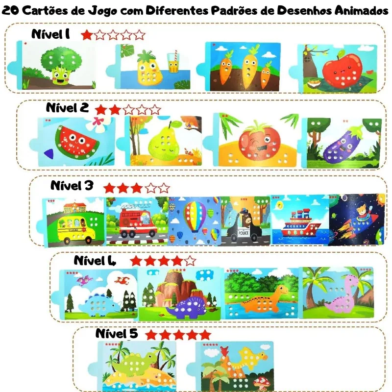 Cartões educativos para Brinquedo Montessori com níveis e padrões para estímulo cognitivo infantil